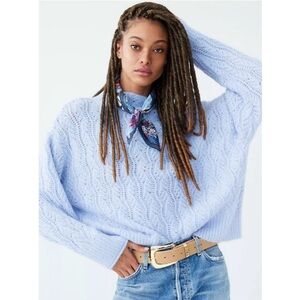 Anthropologie Maeve Landon Periwinkle Cropped Pointelle Sweater